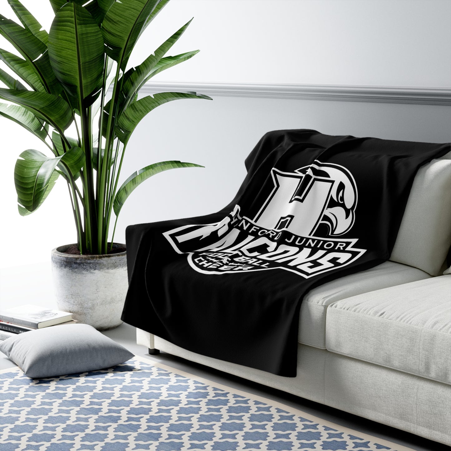 Hanford Junior Falcons Fleece Sherpa Blanket - Black & White