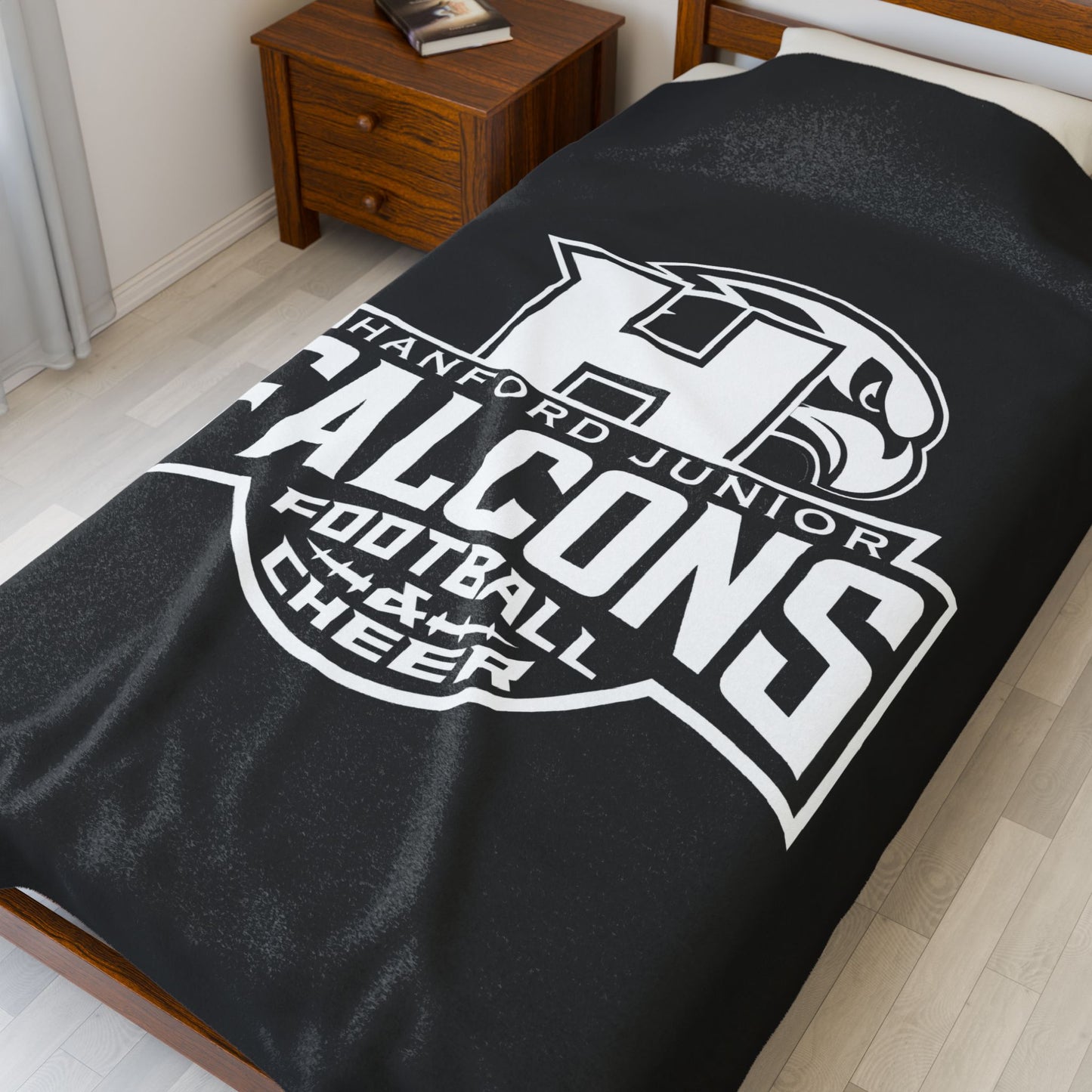 Hanford Junior Falcons Plush Blanket - Black & White